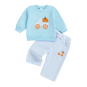 Baby Halloween 2 Piece Outfit Pumpkin Truck Embroidery