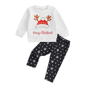 Christmas Toddler Snowflake Print Pants 2 Piece Outfit